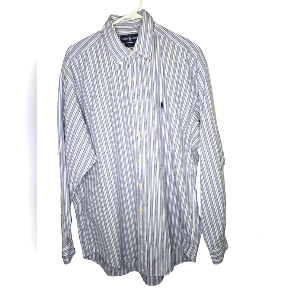 Ralph Lauren Blake Blue and White Vertical Striped Button Down Dress Shirt Large